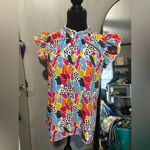Colorful Ruffle Sleeve Blouse